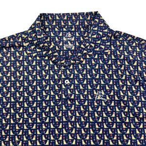 Rhoback Polo Shirt Mens Large Blue Dog Print Golf Performance Stretch Dog Logo